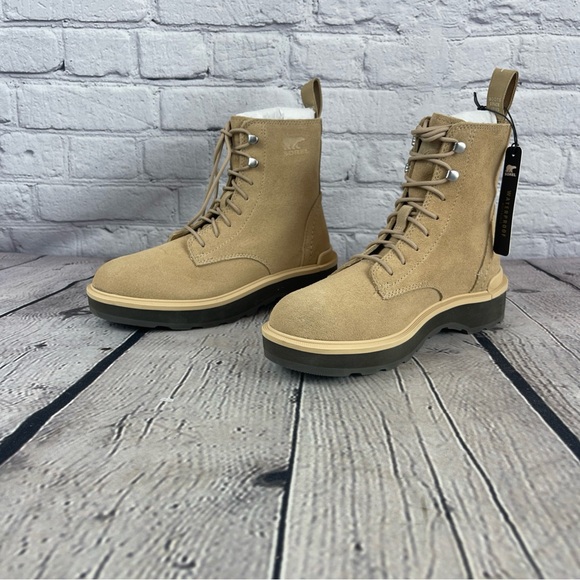 Sorel Women's‎ Beige Hi-Line Lace-Up Mid-Shaft Lug-Sole Booties Boots Size 6 - Picture 1 of 8